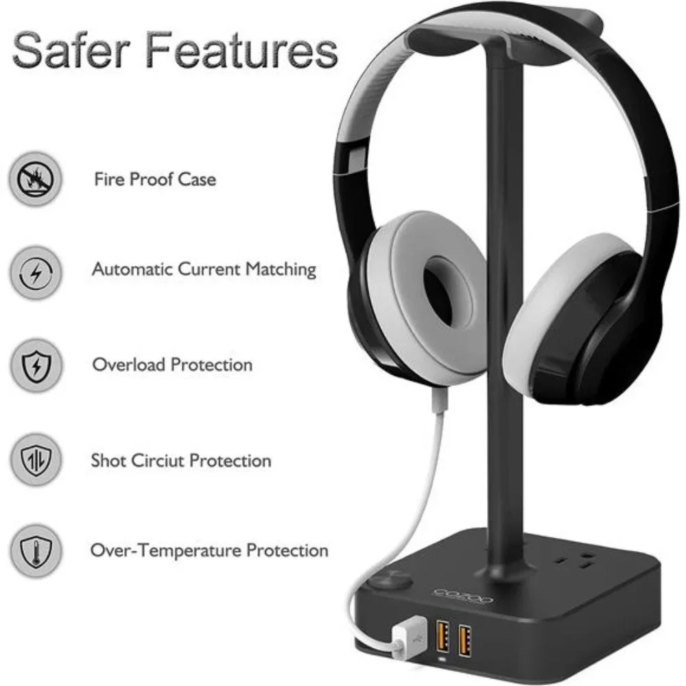 Headphone Stand w/ USB Charger Desktop Gaming Headset Holder Hanger Gaming Gift
